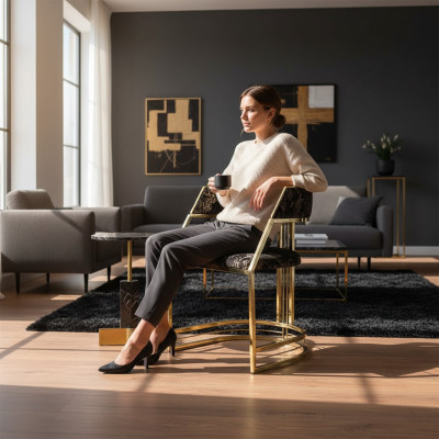 Black stainless steel chair, modern dining room furniture upholstered chair, chairs