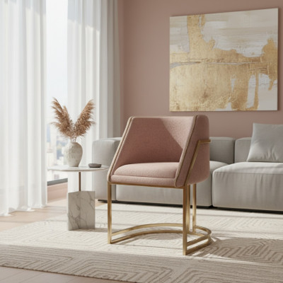 Luxurious Beige Stainless Steel Chair Dining Room Furniture Armrest Single Seater