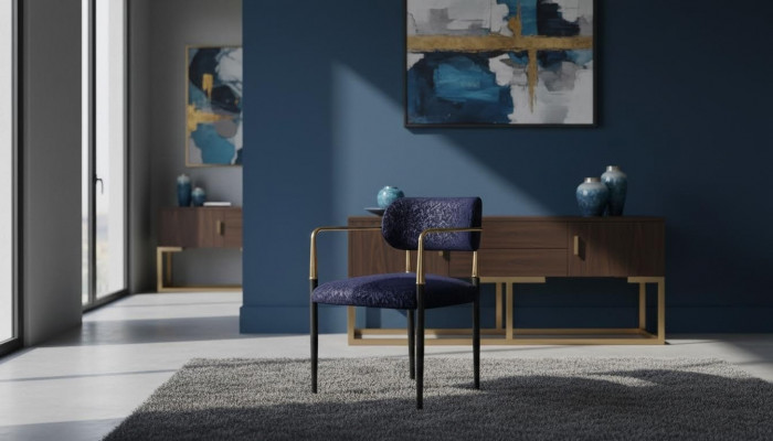 Modern blue chair stainless steel frame fabric single-seater dining room furniture