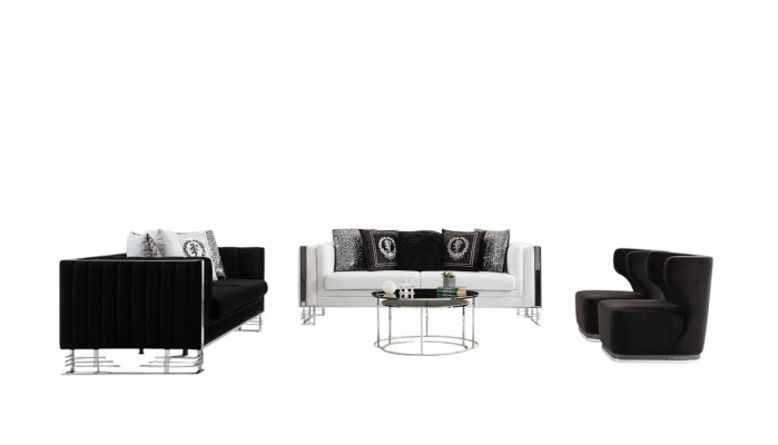 Black and white sofas luxury living room suite three-seater armchair 4-piece set