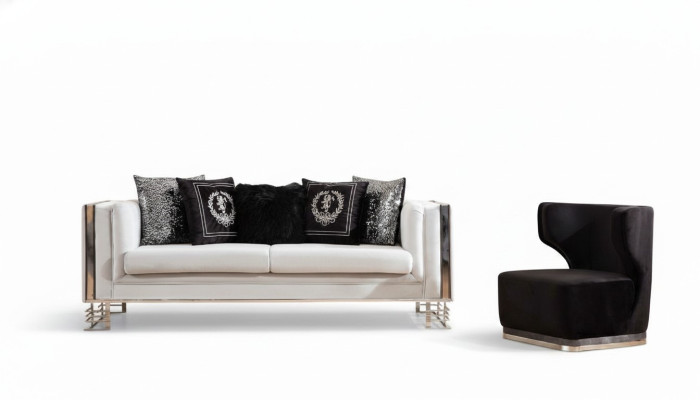 White-Black Sofa Set Living Room Sofas Three-Seater Upholstered Armchair
