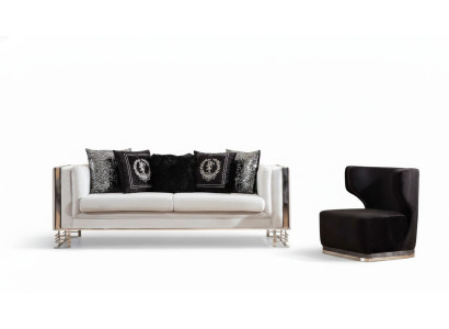 White-Black Sofa Set Living Room Sofas Three-Seater Upholstered Armchair