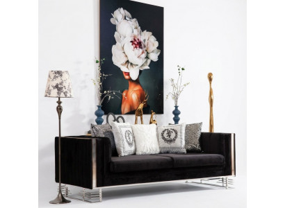 Black designer three-seater living room couch with metal frame
