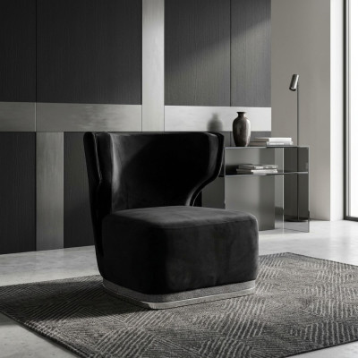 Modern upholstered armchair black recliner living room stainless steel feet