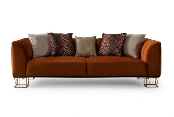 Living room seating furniture Orange 3-seater luxurious couch Metal legs