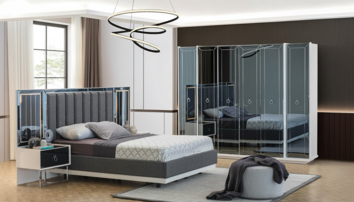 Designer bedroom set double beds nightstand wardrobe