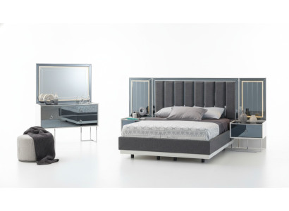 Modern gray-white bedroom furniture wooden nightstands double bed 5-piece set