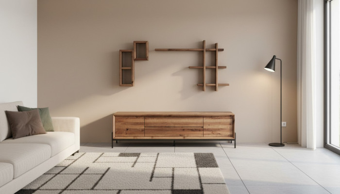 Brown Modern 3-Door Sideboard with Shelves Living Room Wooden Furniture