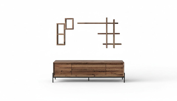 Brown Modern 3-Door Sideboard with Shelves Living Room Wooden Furniture