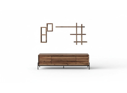 Brown Modern 3-Door Sideboard with Shelves Living Room Wooden Furniture