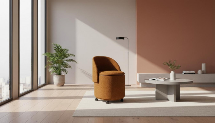 Designer orange upholstered chair stool with storage dining room furniture