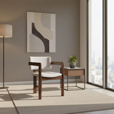 White-Brown Dining Chair Designer Upholstered Chair Modern Armchair