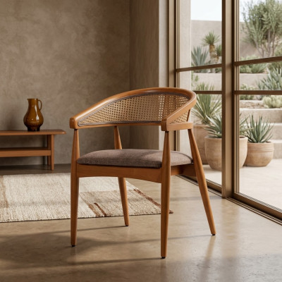 Brown luxury chair with wooden frame, dining room designer chairs, armrest chair