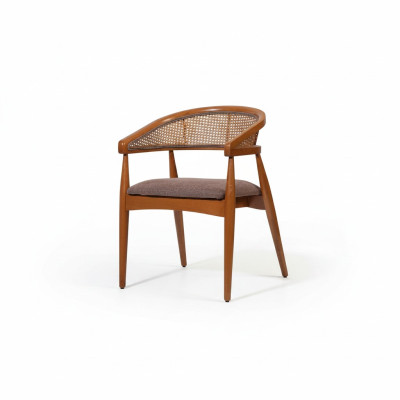 Brown luxury chair with wooden frame, dining room designer chairs, armrest chair