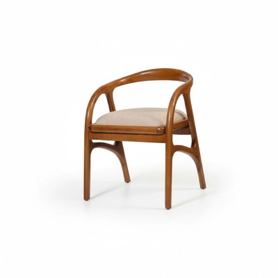 Brown luxury upholstered dining room chair design with armrests single-seater