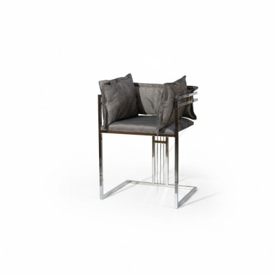 Gray stainless steel chair, modern upholstered chair, dining room chairs, bar stool