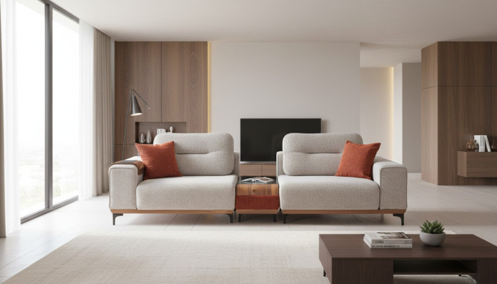 Stylish 3-Seater With an Inset Table Designer Living Room Sofas