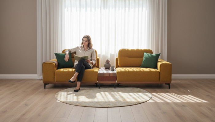 Yellow three-seater, 3-seater sofa, luxury living room couches, designer sofas