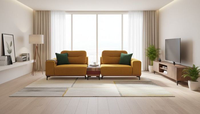 Yellow three-seater, 3-seater sofa, luxury living room couches, designer sofas