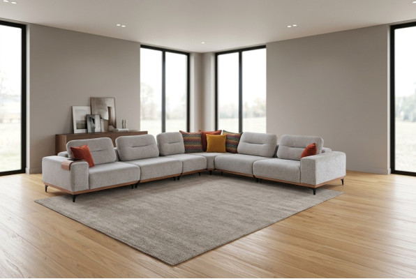 Gray corner sofa exclusive L-shape set luxurious living room furniture