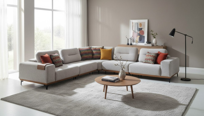 White Exclusive L-Shape Upholstered Sofa Designer Corner Sofa Living Room Seat