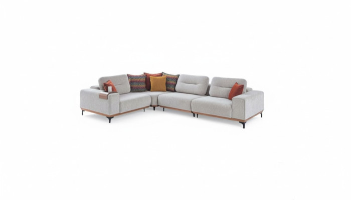 White corner sofa, modern L-shaped couch, living room upholstered sofas, wood frame