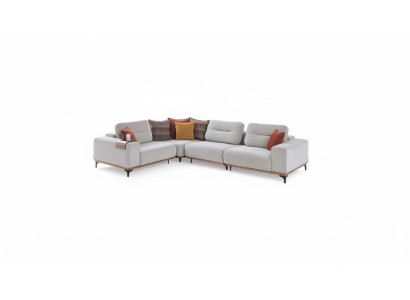 White corner sofa, modern L-shaped couch, living room upholstered sofas, wood frame