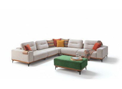 Designer living room set consists of a 2-piece L-shaped corner sofa and stool.