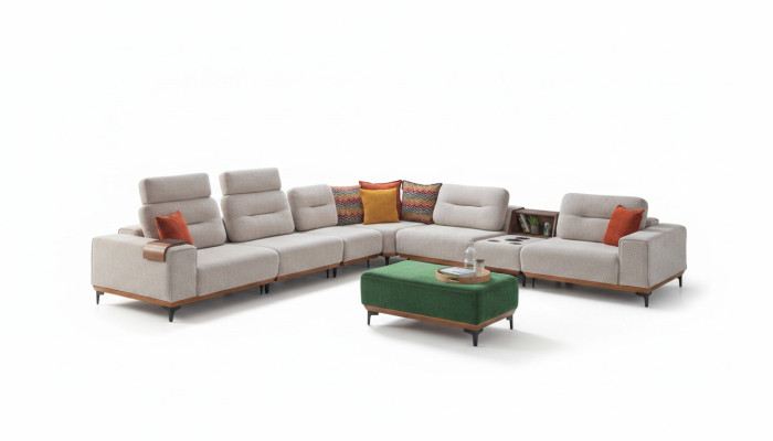 Designer living room corner sofa luxury L-shaped couch upholstery stool 2-piece new