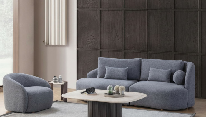 Complete living room seating set designer three-seater sofa two-piece armchair.