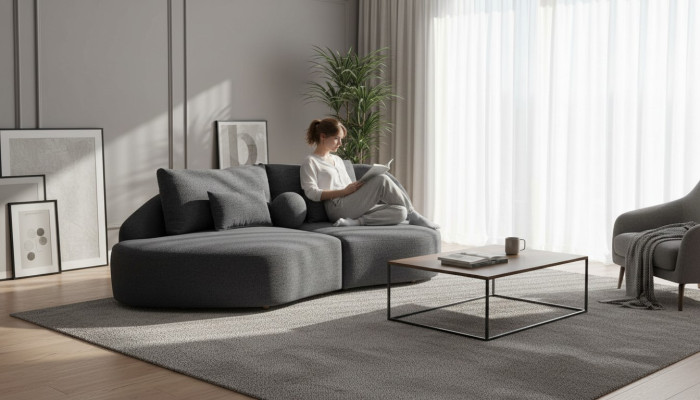 Stylish Gray Three-Seater Living Room Sofa Modern Couches