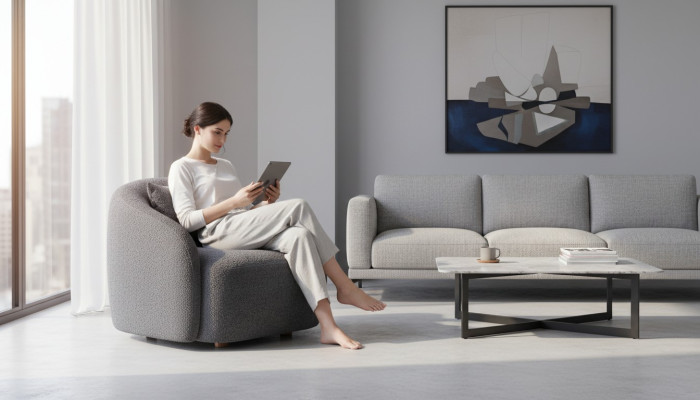 Gray armchair recliner lounge chair textile upholstered single-seater furniture