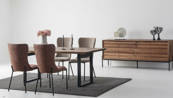 Brown dining room set luxury rectangular dining table 4x chairs sideboard