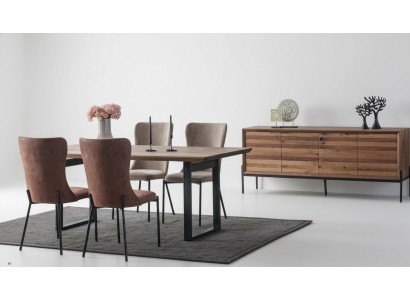 Brown dining room set luxury rectangular dining table 4x chairs sideboard