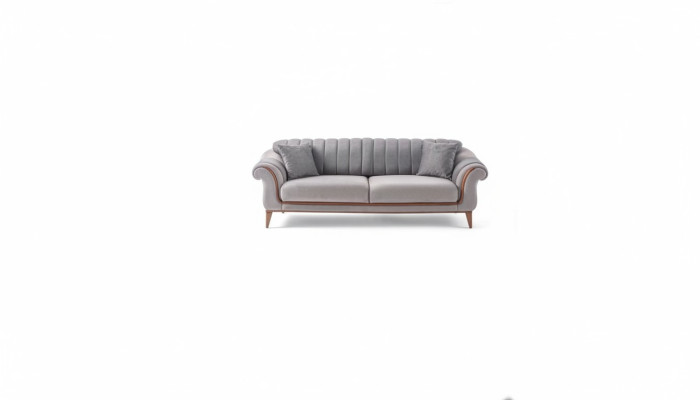 Gray Sofa Designer Living Room 3-Seater Wooden Frame Textile Couches