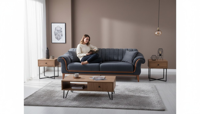 Gray Stylish Three-Seater Modern Sofa Living Room Upholstered Couch New