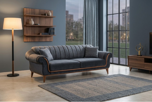 Gray Stylish Three-Seater Modern Sofa Living Room Upholstered Couch New