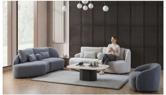 Gray-white living room set 3+3 seater designer fabric armchair 3-piece set