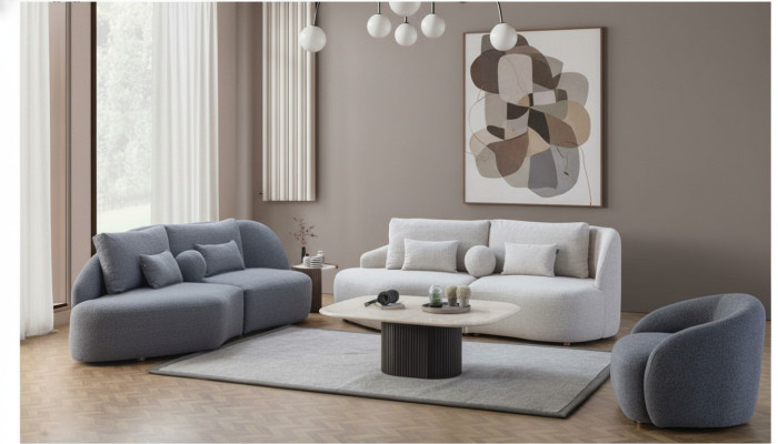 Gray-white living room set 3+3 seater designer fabric armchair 3-piece set