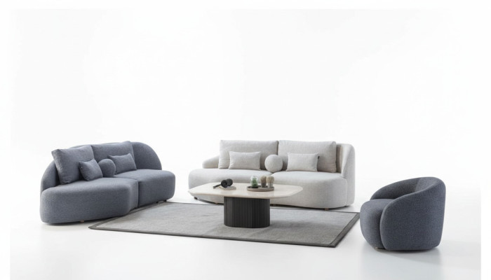 Gray-white living room set 3+3 seater designer fabric armchair 3-piece set