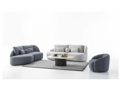 Gray-white living room set 3+3 seater designer fabric armchair 3-piece set