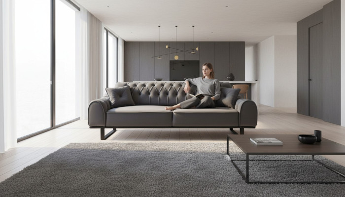 Gray Chesterfield 3-Seater Elegant Three-Seater Designer Living Room Couch