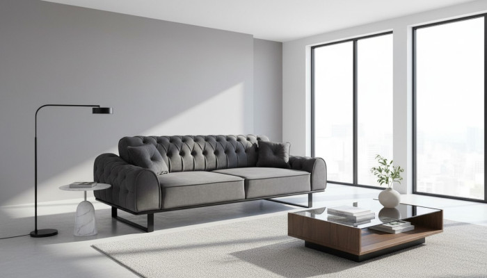Gray Chesterfield 3-Seater Elegant Three-Seater Designer Living Room Couch