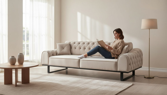 Exclusive beige 3-seater living room sofas designer luxury couches new