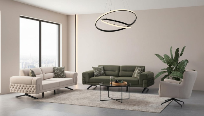 Dark green living room exclusive couch set 2x 3-seater single seater sofa