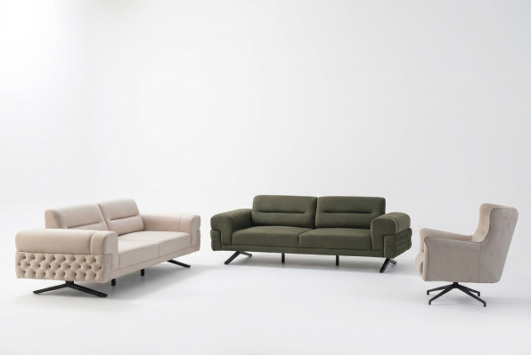Dark green living room exclusive couch set 2x 3-seater single seater sofa
