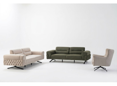 Dark green living room exclusive couch set 2x 3-seater single seater sofa