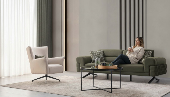 Green-White Living Room Suite Exclusive Three-Seater Upholstered Armchair