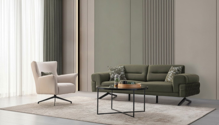 Green-White Living Room Suite Exclusive Three-Seater Upholstered Armchair