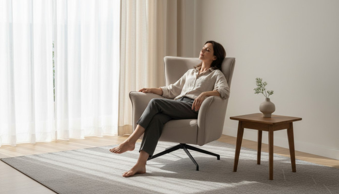 Beige living room single designer relaxation upholstered armchair with metal legs